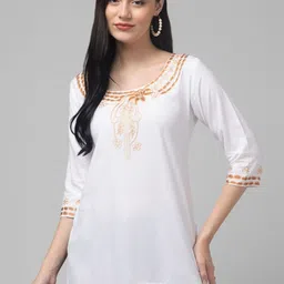 ZEROZABAR Ethnic Motifs Embroidered Boat Neck Thread Work Thread Work Kurti-picture-34
