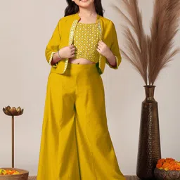 BAESD Girls Embroidered Crop Top & Palazzo with Jacket Clothing Set-picture-37