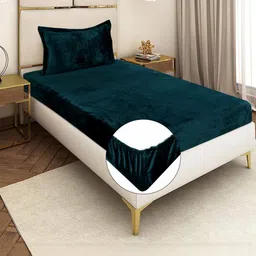 REALDREAM Green 300 TC Velvet Fitted Single Bedsheet with 1 Pillow Covers-picture-37