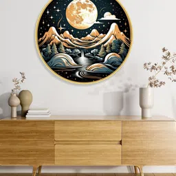 Livin'luxe Blue Moonlight Printed Wall Hallway Round Painting Wall Art 23" x 23" image 4