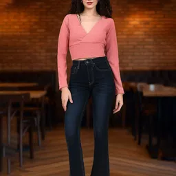 DressBerry Women Ribbed V-Neck Wrap Crop Top image 2