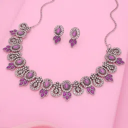 Anouk Silver-Plated Artificial Stones-Studded Necklace and Earrings-picture-53