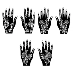 VOORKOMS Set Of 6 Mehndi Stencil Sticker Designs With Detailed Floral & Leaf image 5