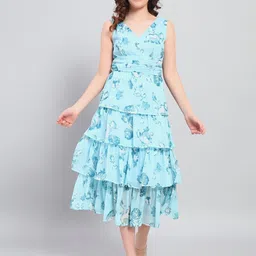 DressBerry Floral Print Georgette A-Line Midi Dress-image-3