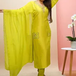 SAINOOR Floral Embroidered Sequinned Straight Pure Cotton Kurta With Pyjamas And Dupatta-picture-16