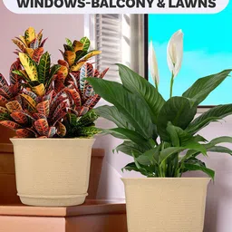 Kuber Industries Beige 10 Pieces Textured Planters With Plate image 3