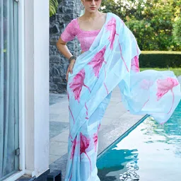 sanjana  silk SANJANA SILK Floral Satin Bagh Saree image 2