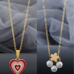 Birado Jewellery Set Of 2 Stainless Steel Gold-Plated Pearls Beaded Minimal Chains-image-40