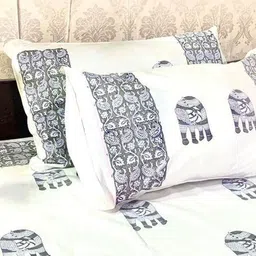 Alankaran designs White & Grey Ethnic Motifs 120 TC Bedsheet with 2 Pillow Covers image 2