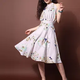 PURVAJA Floral Printed Halter Neck Fit & Flare Dress-picture-18