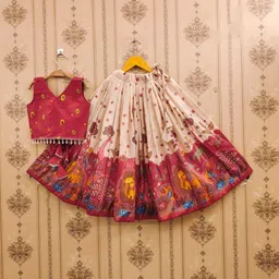 Sangria Girls Printed V-Neck Flared Lehenga Choli With Dupatta-picture-29