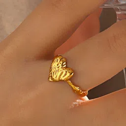 LULU & SKY Gold Plated Adjustable Stainless Steel Heart Design Corrugated Finger Ring image 5