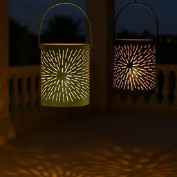 MARKET99 Set of 2 T-Light Holder Black & Turquoise Radiating Etching image 5