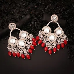 MEIRA JEWELLERY Gold-Plated Artificial Stones Studded & Beaded Contemporary Drop Earrings-picture-14