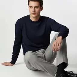 DELAN Men Textured Round Neck Woollen Pullover Sweaters image 2