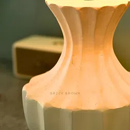 BRICK BROWN Beige Textured Wood Contemporary Frusturical Shaped Table Lamp with Bulb image 4