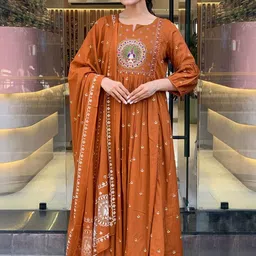 Aaghnya Women Ethnic Motifs Embroidered Regular Thread Work Kurta with Trousers & With Dupatta-picture-14