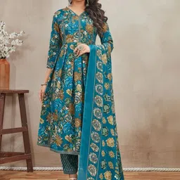 SZN Women Floral Printed Panelled Kurta with Trousers & With Dupatta image 3