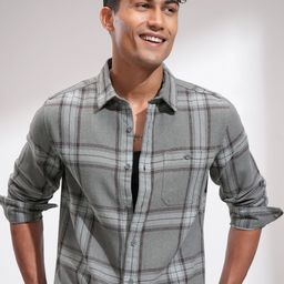 HIGHLANDER Men Comfort Slim Fit Spread Collar Tartan Checked Casual Shirt-picture-11