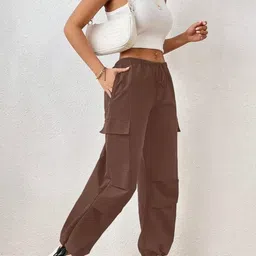 Next One Women Smart High-Rise Baggy Fit Parachute Joggers-image-34