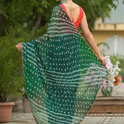 Kalini Womens Green Poly Georgette Printed Saree With Unstiched Blouse Piece image 2
