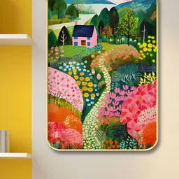 SAF Green & Pink Hut Printed Wooden Wall Art-picture-34