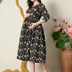SILAKIVA Floral Printed Round Neck Maternity Anarkali Kurta image 4