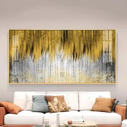 THE NEXT DECOR Grey & Mustard Glass Finish Horizontal Wall Art-image-65