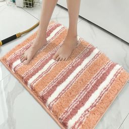 LUXEHOME INTERNATIONAL Peach-Color & White Striped Anti-Slip Bath Rug-picture-36