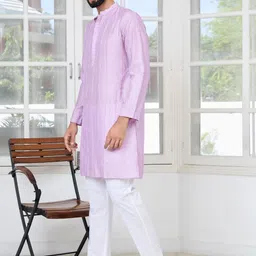 See Designs Men Striped Embroidered Kurta with Pyjama image 3