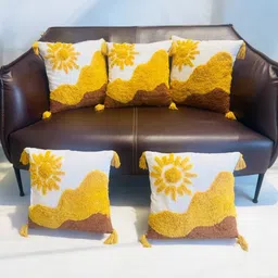 Dolce Casa Coffee Brown & White Set of 5 Floral Square Cushion Covers-picture-13