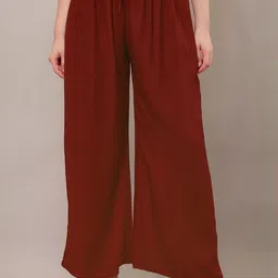 Nature thread Women Maroon Solid Palazzos-image-19