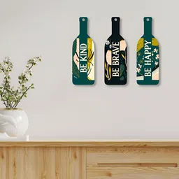 ArtVibes 3Pcs Green & Black Printed Wooden Wall Decor Hangings-image-76