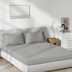 Trance Home Linen Grey Bamboo Cotton 300 TC Fitted Single Bedsheet Set-1.91 m x 1.22 m-picture-39