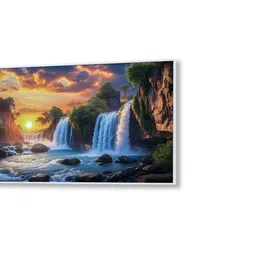 nestroots White Canvas Framed Serene Sunset Over Waterfall Bridge Wall Painting image 4
