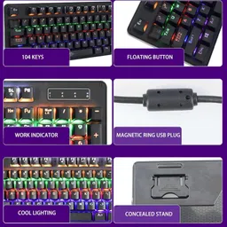 microware K30 USB Wired Mechanical Keyboard,Mechanical Gaming Keyboard with Switch 104Keys Wired USB Standard Gaming Keyboard Compatible with Desktop, Laptop, Mac , with gaming mode ,stand support,multimedia_keys,USB Wired Gaming Keyboard, Quiet Red Switch Mechanical Keyboard with RGB Backlit image 4