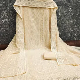 Peachmode Floral Thread Embroidery and Sequins Georgette Unstitched Dress Material image 3