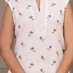 AUTUMN LANE Printed Pure Cotton Mandarin Collar Top With Trousers Co-Ords Set image 5