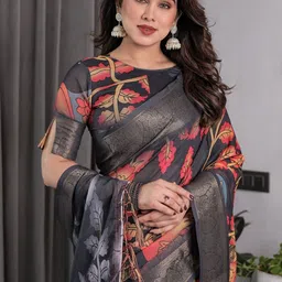 ALMAARI FASHION Floral Printed Pure Cotton Jamdani Saree-picture-32