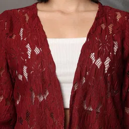 UnaOne Self Design Embroidered Front Open Shrug With Fringes image 5