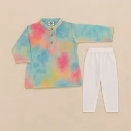 KNITROOT Kids Pastel Tie-Dyed Band Collar Full Sleeves Regular Kurta with Pyjamas-picture-30
