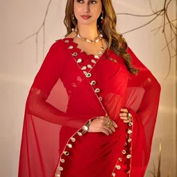 Prettyage Embellished Mirror Work Poly Georgette Banarasi Saree image 5