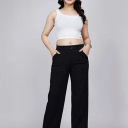 NU CLOTHS Women Relaxed Regular Fit High-Rise Pleated Lycra Trousers-picture-10