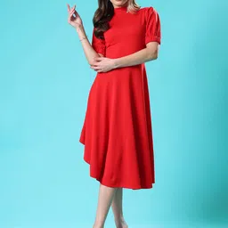 MILOST Women 1 Solid Gathered or Pleated Fit & Flare Knee Length Dress-image-78