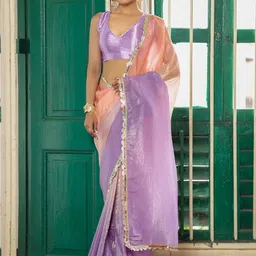Kalista Ombre Embellished Sequinned Pure Chiffon Saree With Unstitched Blouse image 2