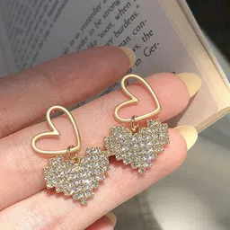 Krelin Gold-Plated Rhinestone Studded Heart Shaped Drop Earrings image 4