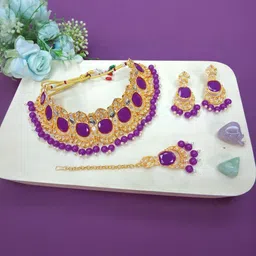 VATSALYA creation Alloy Gold- plated Purple Jewellery Set image 1