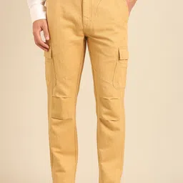 Linen Club Men Mid-Rise Slim Fit Linen Cargos Trousers-image-56