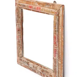 Exotic India Brown Textured Wood Framed Vintage Square Mirror image 5