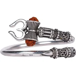 Divine souvenirs Unisex Silver Plated Rudraksha Beaded Kada Style Bracelet image 1
